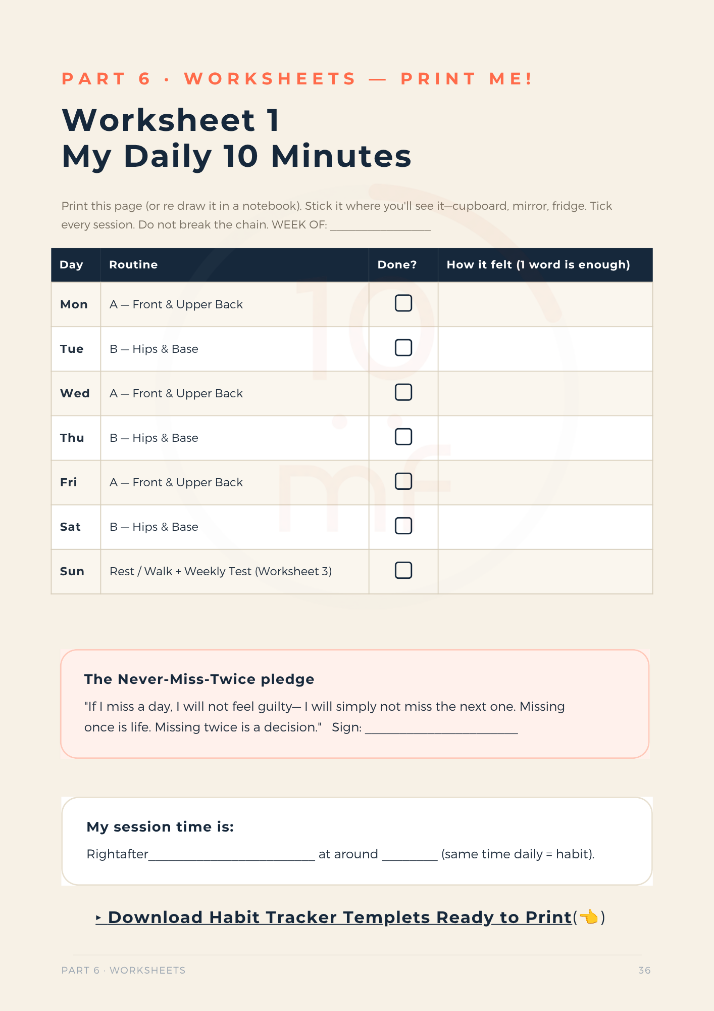 Bonus worksheet — daily 10-minute tracker