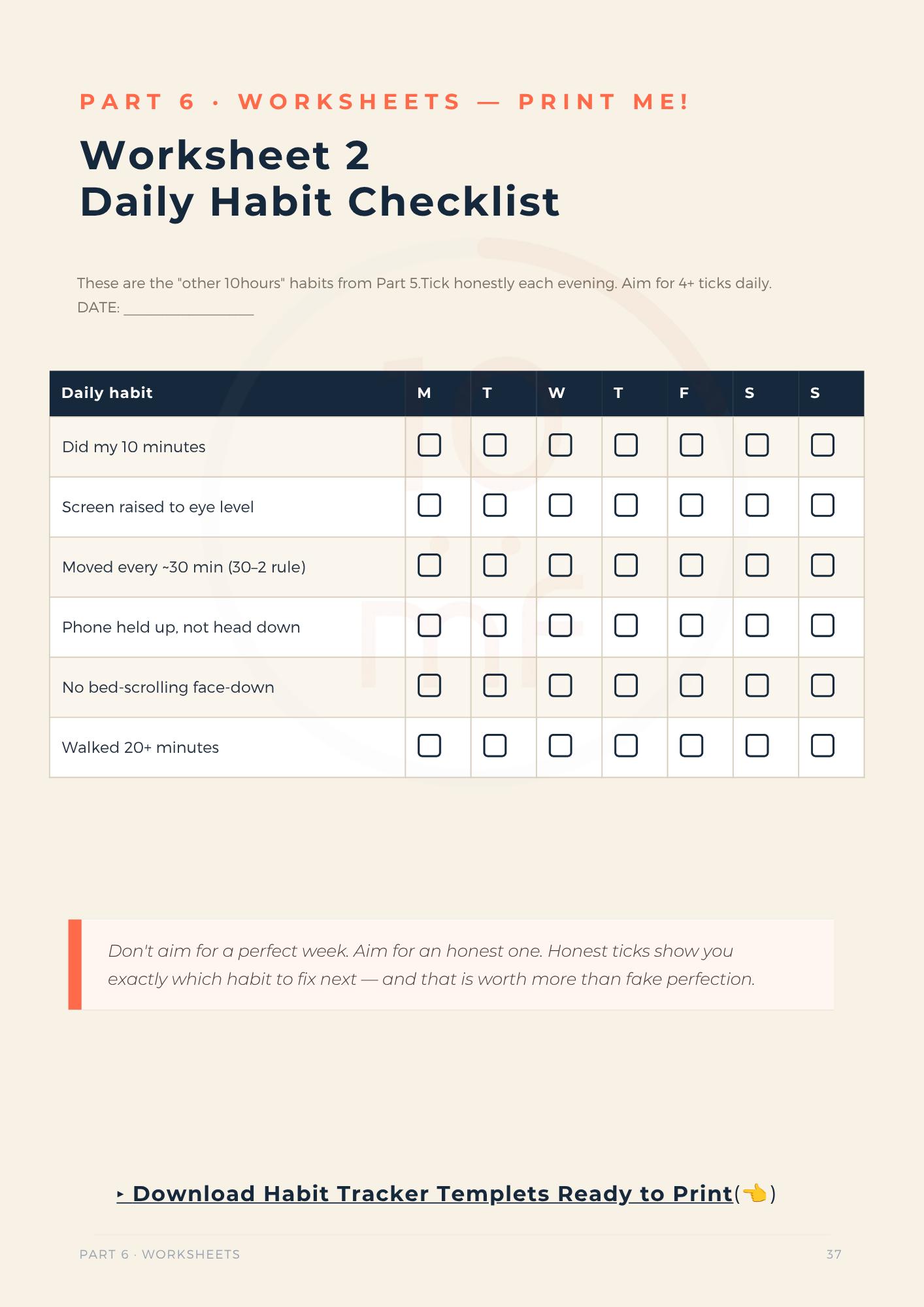 Bonus worksheet — daily habit checklist